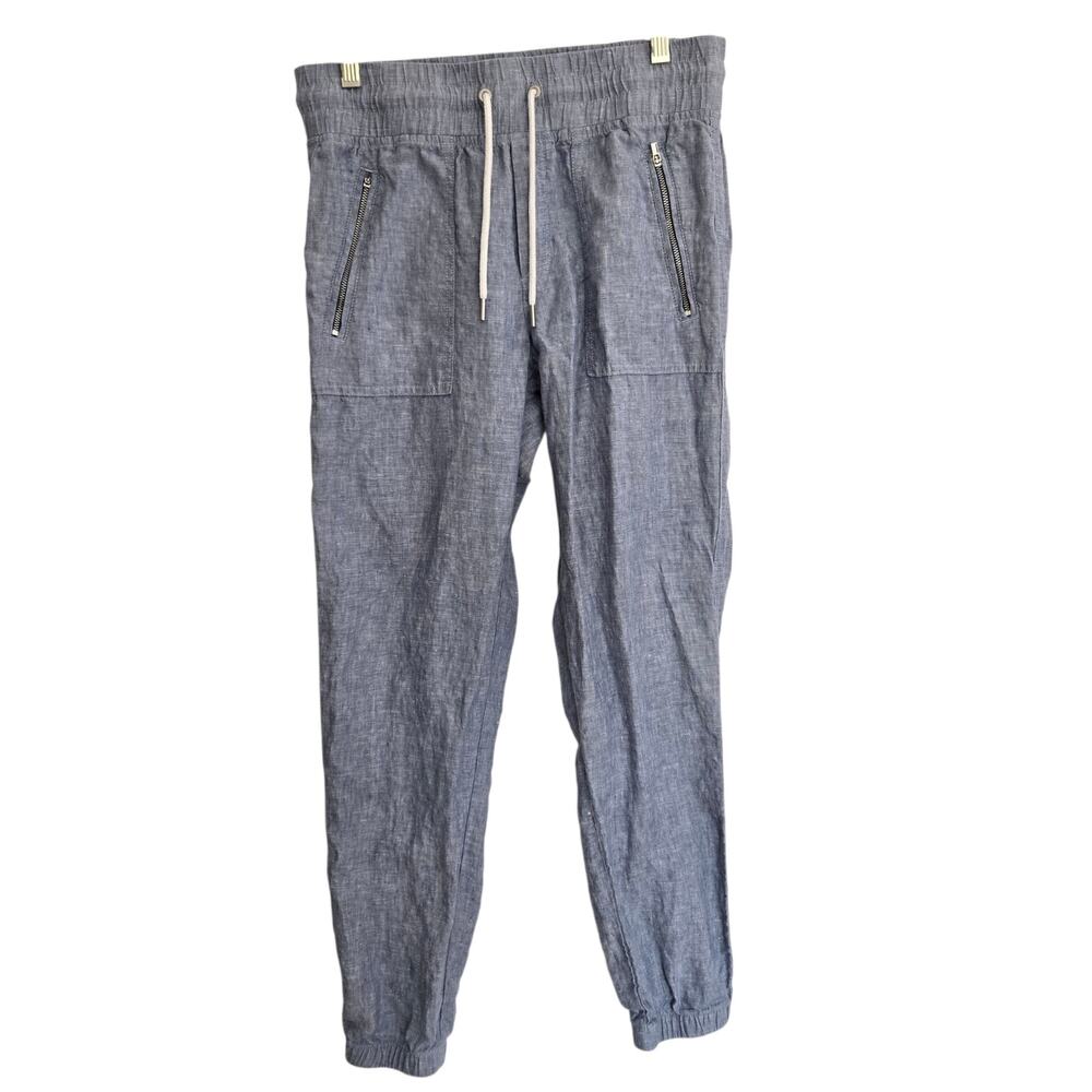 Athleta Cabo Linen Joggers Chambray Blue Elastic Waist Coastal Women 4 - Picture 2 of 11